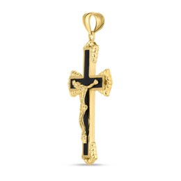 Multi-Finish Flared Crucifix Necklace Charm in 14K Gold and Black Rhodium