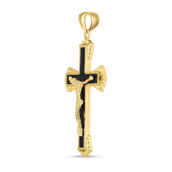 Men's Multi-Finish Flared Crucifix Necklace Charm in 14K Gold and Black Rhodium