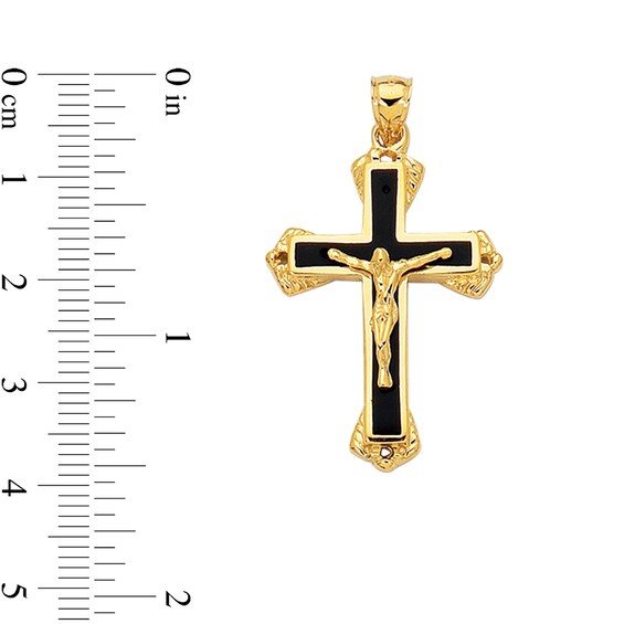 Multi-Finish Flared Crucifix Necklace Charm in 14K Gold and Black Rhodium