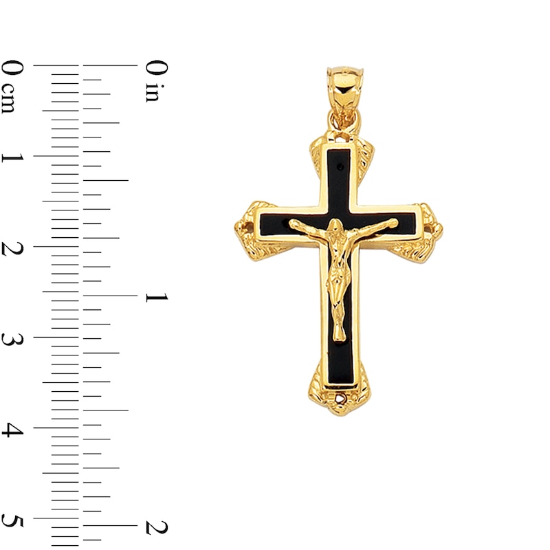 Main Image 3 of Men's Multi-Finish Flared Crucifix Necklace Charm in 14K Gold and Black Rhodium