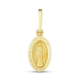 Multi-Finish Miraculous Medal Oval Necklace Charm in 14K Gold