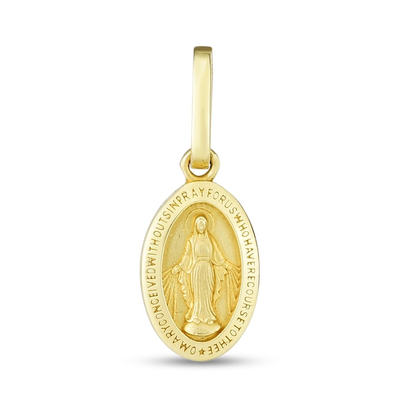 Multi-Finish Miraculous Medal Oval Necklace Charm in 14K Gold