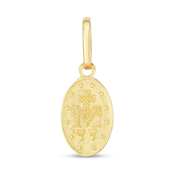 Multi-Finish Miraculous Medal Oval Necklace Charm in 14K Gold