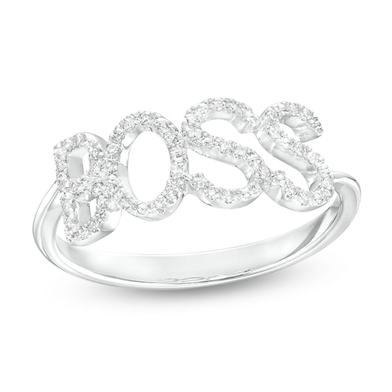Love Talks 1/8 CT. T.w. Diamond "Boss" Script Ring in Sterling Silver