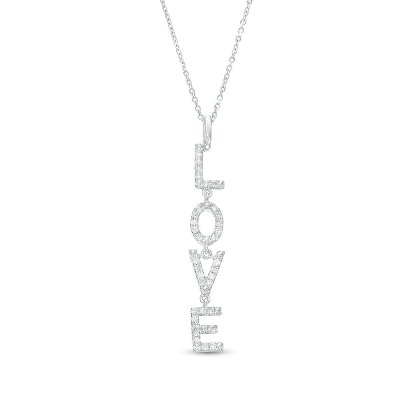 Main Image 1 of Love Talks 1/6 CT. T.W. Diamond "LOVE" Vertical Drop Pendant in 10K White Gold