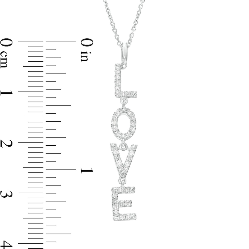 Main Image 3 of Love Talks 1/6 CT. T.W. Diamond "LOVE" Vertical Drop Pendant in 10K White Gold