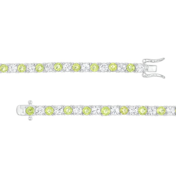 4.0mm Alternating Peridot and White Lab-Created Sapphire Bracelet in Sterling Silver