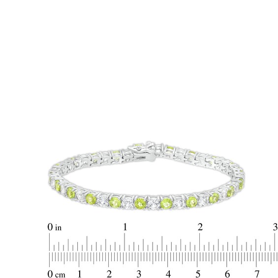 4.0mm Alternating Peridot and White Lab-Created Sapphire Bracelet in Sterling Silver