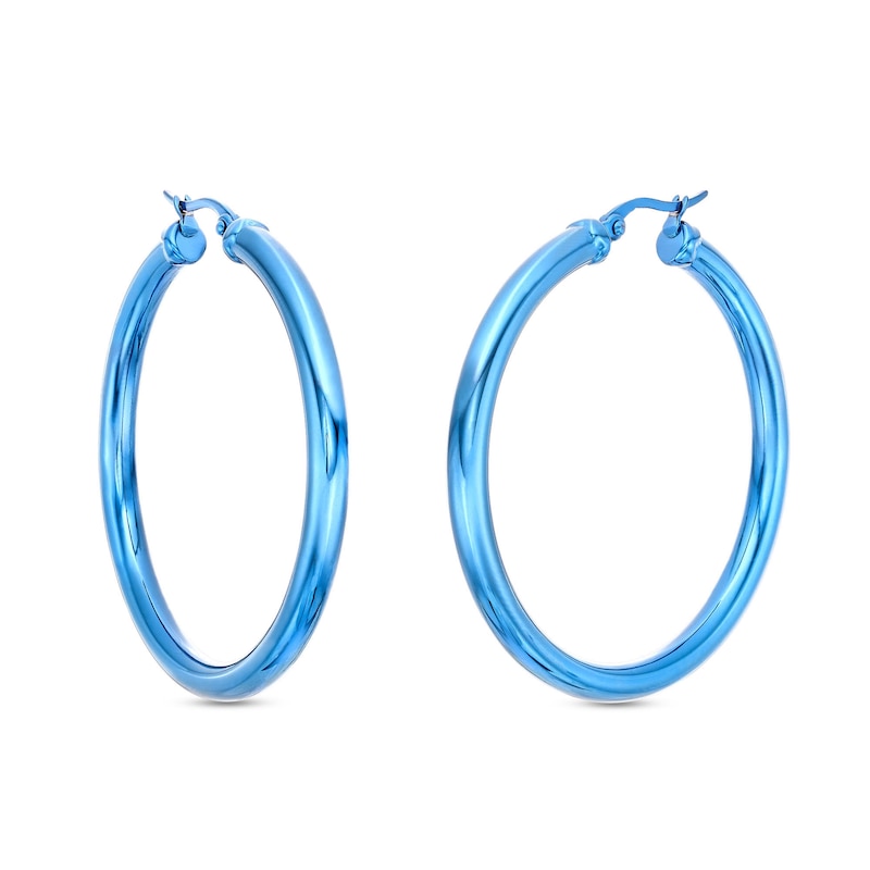 40.0mm Hoop Earrings in Stainless Steel with Blue Ion-Plate