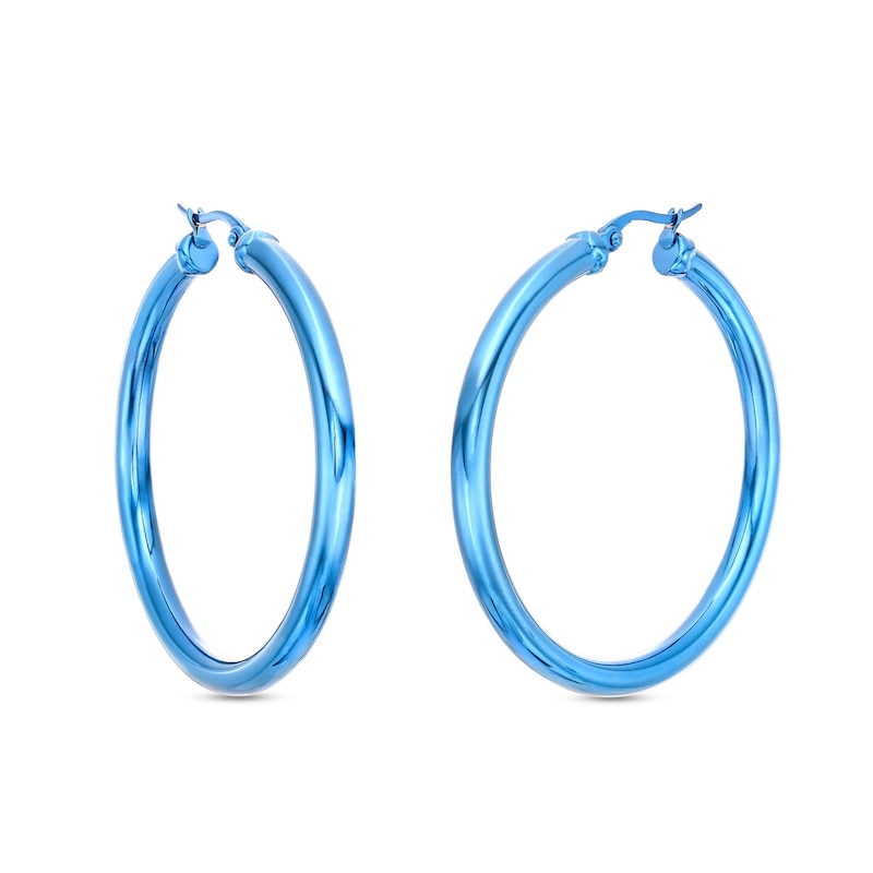 50.0mm Hoop Earrings in Stainless Steel with Blue Ion-Plate