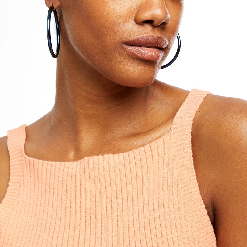 50.0mm Hoop Earrings in Stainless Steel with Blue Ion-Plate
