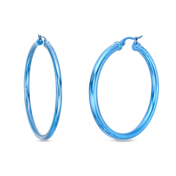 60.0mm Hoop Earrings in Stainless Steel with Blue Ion-Plate