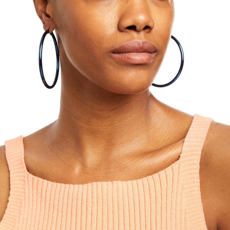 60.0mm Hoop Earrings in Stainless Steel with Blue Ion-Plate