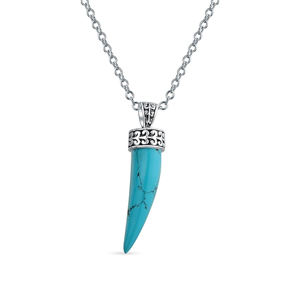 Cabochon Turquoise Tooth-Shaped Horn Pendant in Sterling Silver