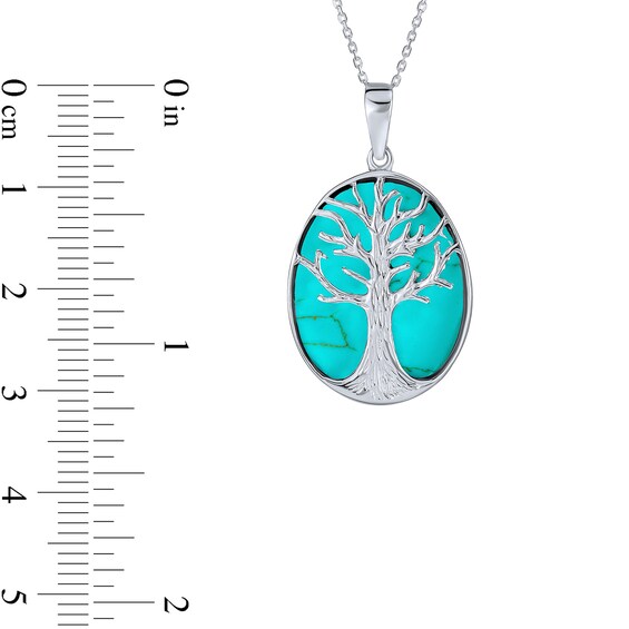 Oval Cabochon Turquoise Tree of Life Overlay Drop Pendant in Sterling Silver