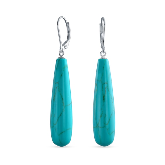 Pear-Shaped Cabochon Turquoise Teardrop Earrings in Sterling Silver