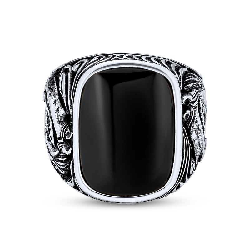 Main Image 2 of Rectangular Onyx Oxidized Horse Head Side Accent Ring in Sterling Silver