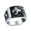 Thumbnail Image 1 of Rectangular Onyx Oxidized Lion Head Overlay Ring in Sterling Silver