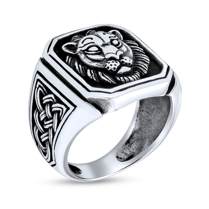 Main Image 2 of Oxidized Lion Head with Celtic Braid Octagonal Signet Ring in Sterling Silver