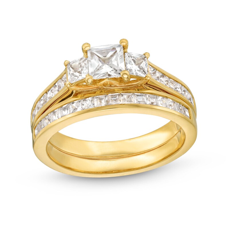 1-3/4 CT. T.W. Princess-Cut Diamond Three Stone Channel-Set Bridal Set in 14K Gold