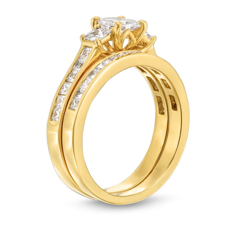 1-3/4 CT. T.W. Princess-Cut Diamond Three Stone Channel-Set Bridal Set in 14K Gold