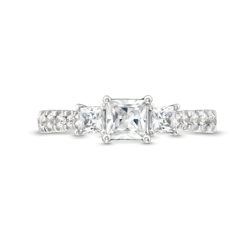 Main Image 4 of 1-1/4 CT. T.W. Princess-Cut Diamond Three Stone Tapered Shank Engagement Ring in 14K White Gold (I/I2)