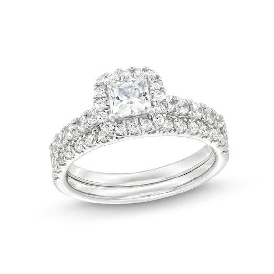 1-1/2 CT. T.w. Princess-Cut Diamond Scallop Frame Bridal Set in 14K White Gold