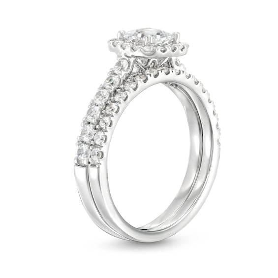 1-1/2 CT. T.w. Princess-Cut Diamond Scallop Frame Bridal Set in 14K White Gold