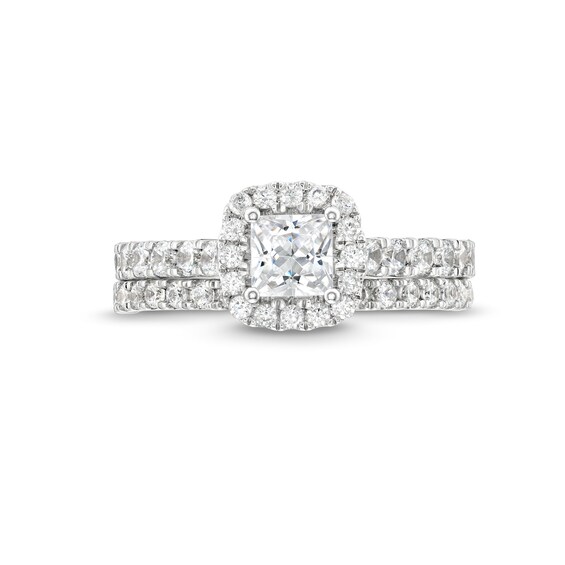 1-1/2 CT. T.w. Princess-Cut Diamond Scallop Frame Bridal Set in 14K White Gold