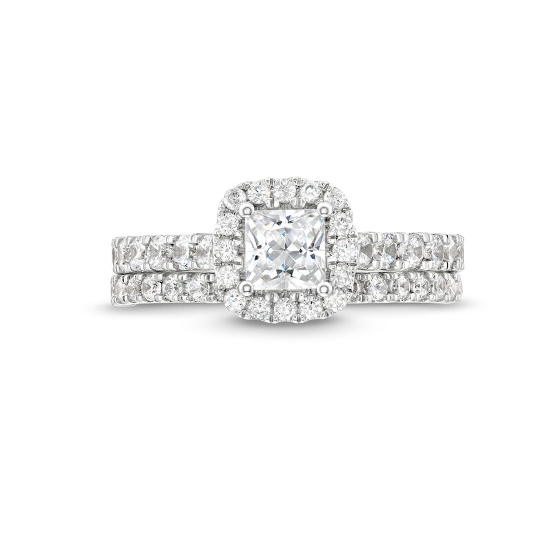 Main Image 4 of 1-1/2 CT. T.W. Princess-Cut Diamond Scallop Frame Bridal Set in 14K White Gold