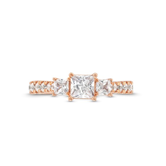 1-1/4 CT. T.w. Princess-Cut Diamond Three Stone Tapered Shank Engagement Ring in 14K Rose Gold (I/I2)