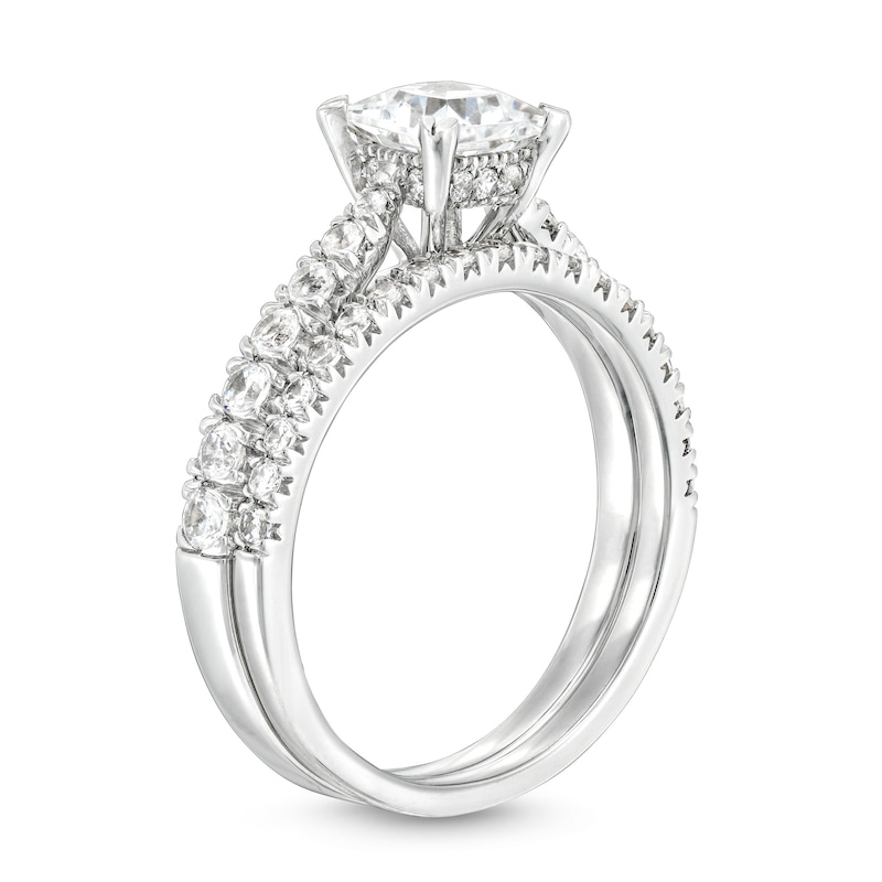Main Image 3 of 1-3/4 CT. T.W. Princess-Cut Diamond Hidden Halo Tapered Shank Vintage-Style Bridal Set in 14K White Gold