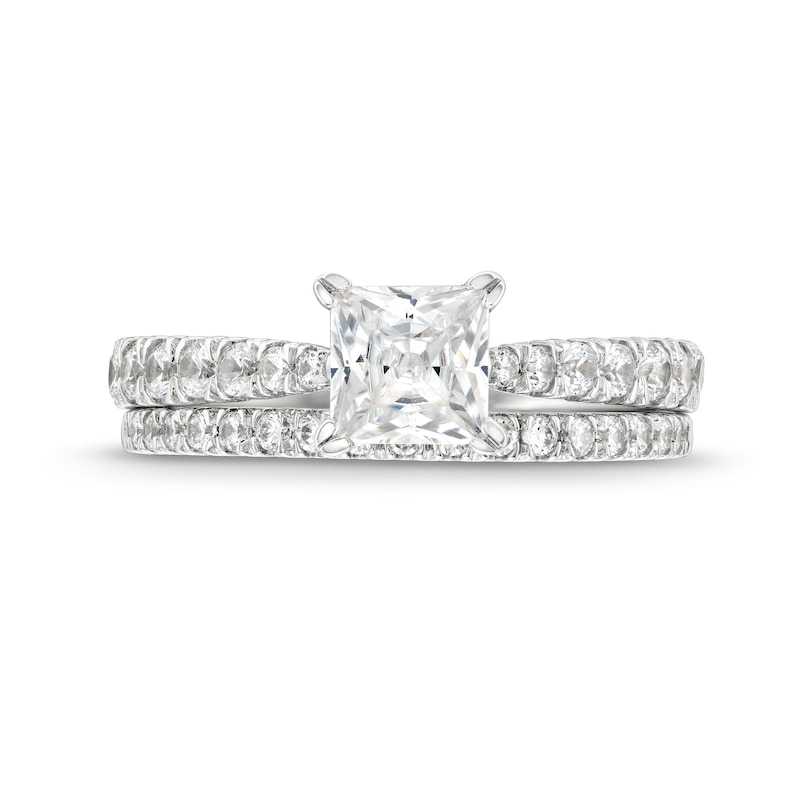 Main Image 4 of 1-3/4 CT. T.W. Princess-Cut Diamond Hidden Halo Tapered Shank Vintage-Style Bridal Set in 14K White Gold