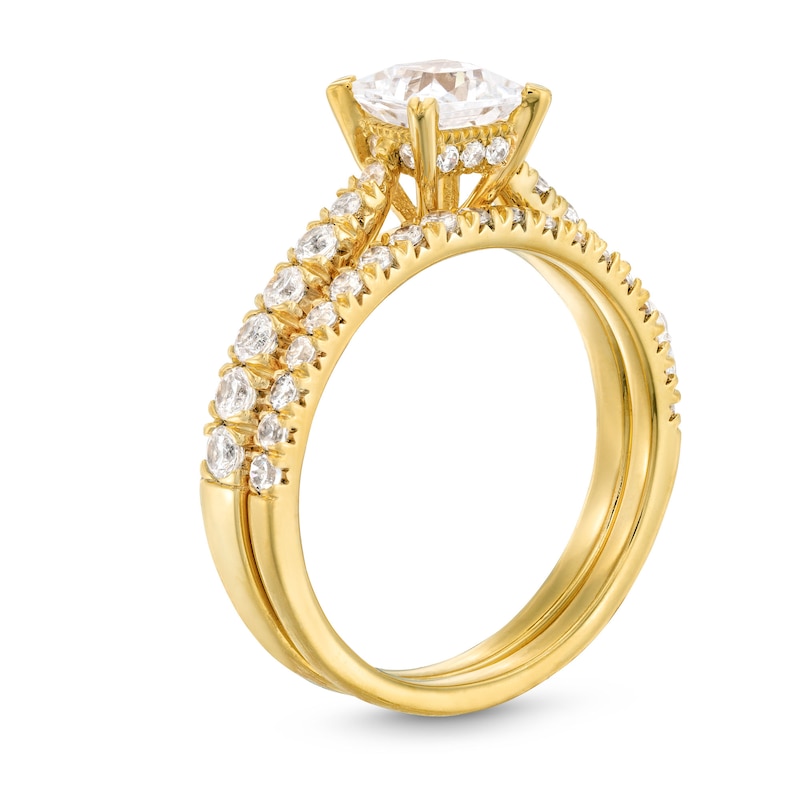 Main Image 3 of 1-3/4 CT. T.W. Princess-Cut Diamond Hidden Halo Tapered Shank Vintage-Style Bridal Set in 14K Gold