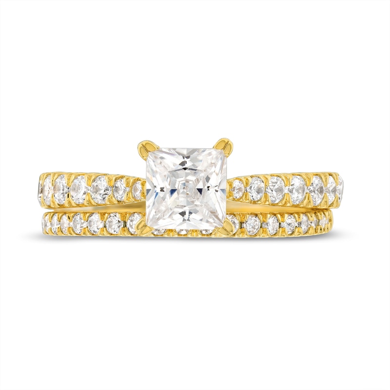Main Image 4 of 1-3/4 CT. T.W. Princess-Cut Diamond Hidden Halo Tapered Shank Vintage-Style Bridal Set in 14K Gold