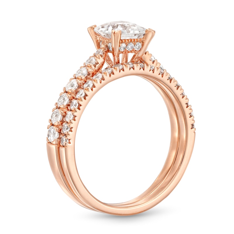 Main Image 3 of 1-3/4 CT. T.W. Princess-Cut Diamond Hidden Halo Tapered Shank Vintage-Style Bridal Set in 14K Rose Gold