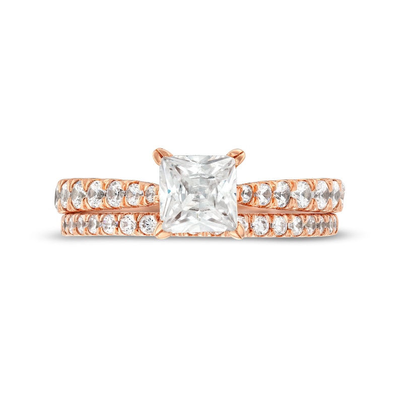 Main Image 4 of 1-3/4 CT. T.W. Princess-Cut Diamond Hidden Halo Tapered Shank Vintage-Style Bridal Set in 14K Rose Gold