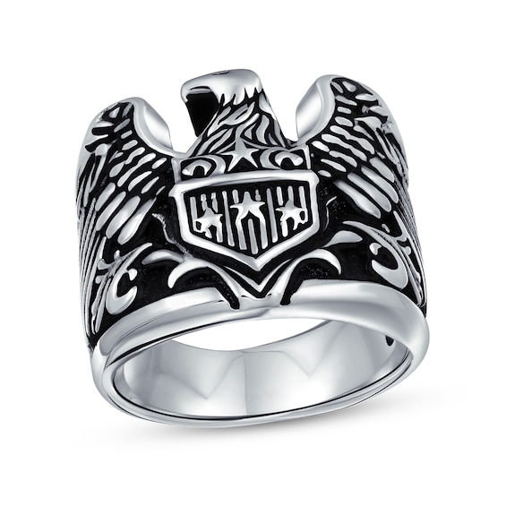 Oxidized Patriotic US American Bald Eagle Ring in Sterling Silver