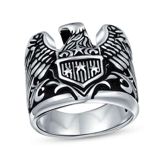 Men's Oxidized Patriotic US American Bald Eagle Ring in Sterling Silver