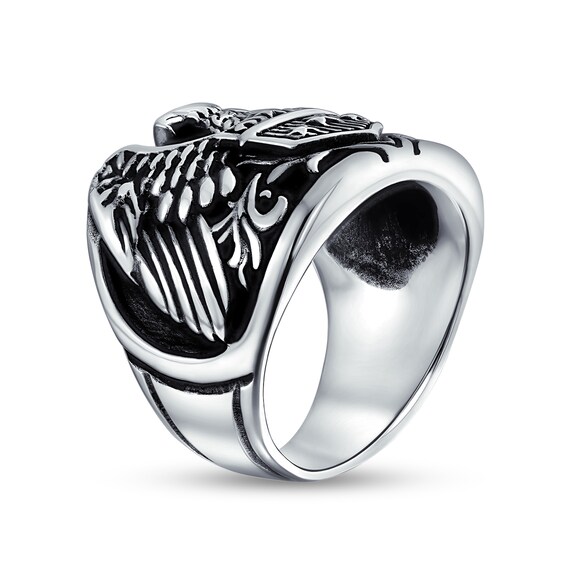 Oxidized Patriotic US American Bald Eagle Ring in Sterling Silver