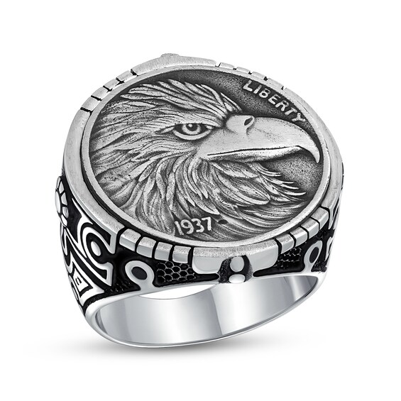 Oxidized Eagle Head Liberty 1937 Coin Ring in Sterling Silver