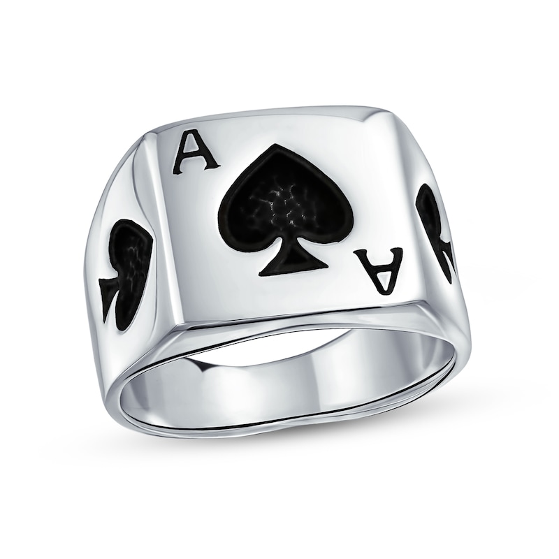 Main Image 1 of Men's Oxidized Ace of Spades Signet Ring in Sterling Silver