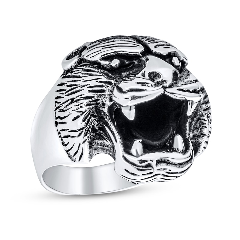 Main Image 1 of Men's Oxidized Roaring Bear Ring in Sterling Silver
