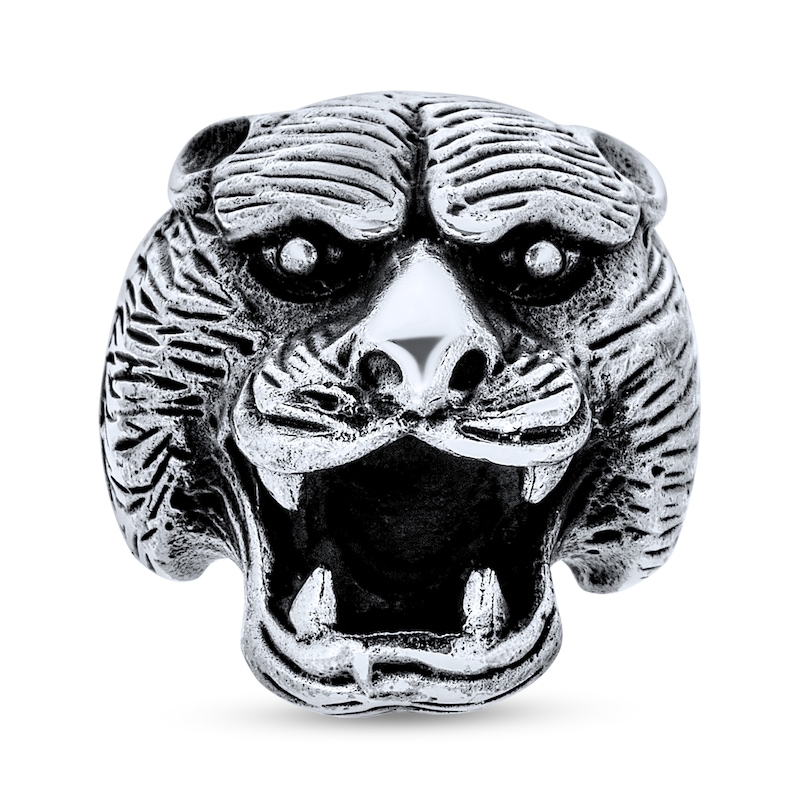 Men\'s Oxidized Roaring Bear Ring in Sterling Silver | Zales