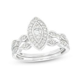 1/4 CT. T.W. Marquise-Shaped Multi-Diamond Frame Art Deco-Inspired Bridal Set in Sterling Silver