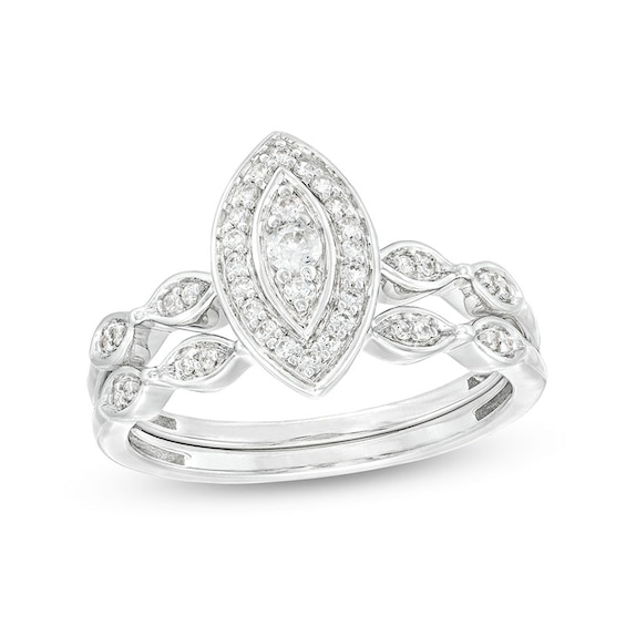 1/4 CT. T.w. Marquise-Shaped Multi-Diamond Frame Art Deco-Inspired Bridal Set in Sterling Silver