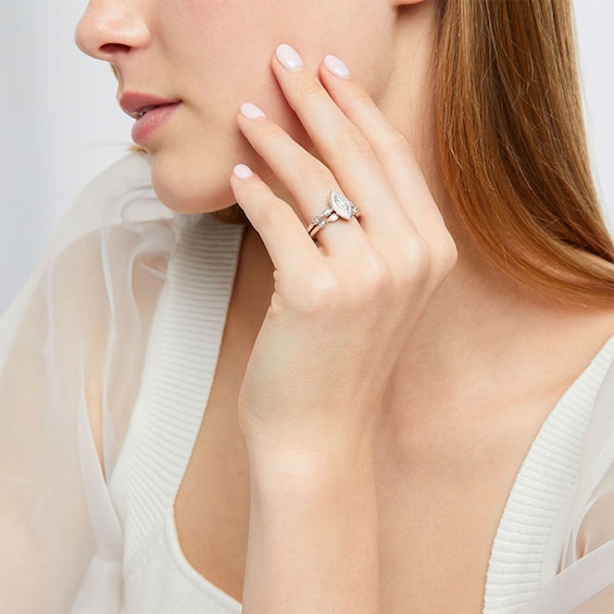 1/4 CT. T.w. Marquise-Shaped Multi-Diamond Frame Art Deco-Inspired Bridal Set in Sterling Silver