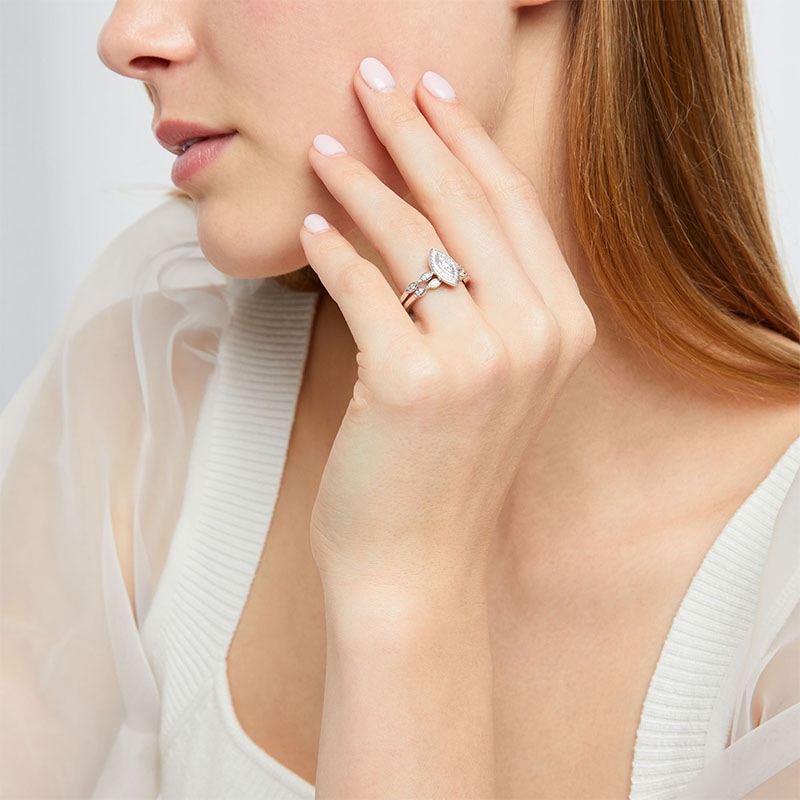 Main Image 2 of 1/4 CT. T.W. Marquise-Shaped Multi-Diamond Frame Art Deco-Inspired Bridal Set in Sterling Silver