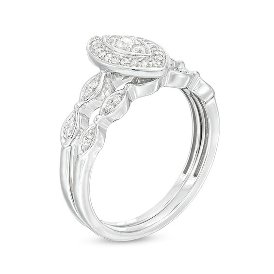 1/4 CT. T.w. Marquise-Shaped Multi-Diamond Frame Art Deco-Inspired Bridal Set in Sterling Silver