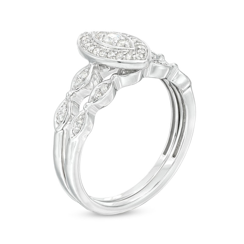 Main Image 3 of 1/4 CT. T.W. Marquise-Shaped Multi-Diamond Frame Art Deco-Inspired Bridal Set in Sterling Silver
